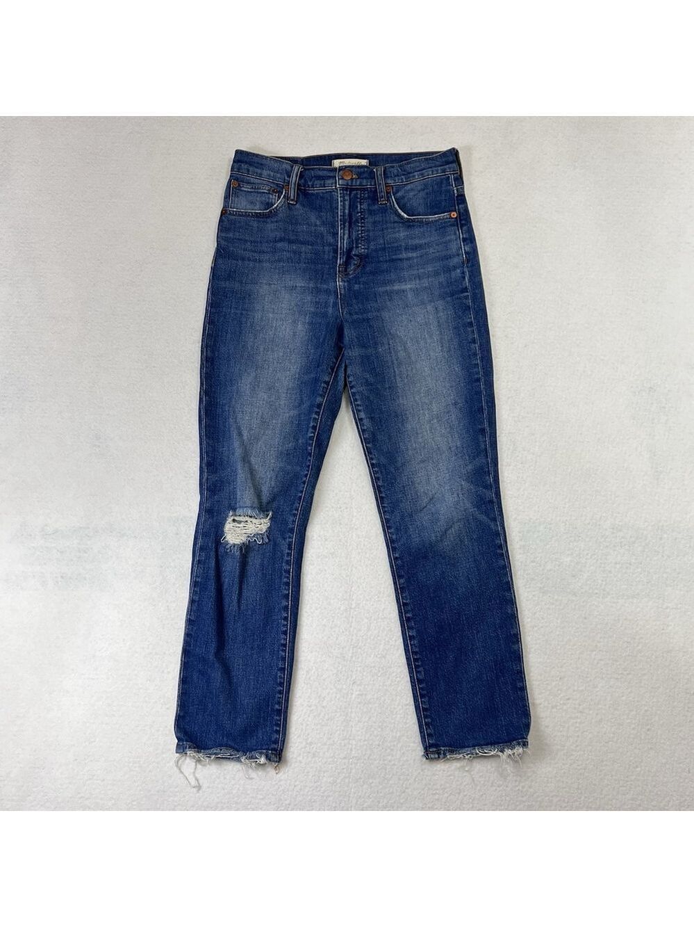 Madewell Jeans Womens 26 Blue Denim Raw Hem Perfect Vintage Crop Jean